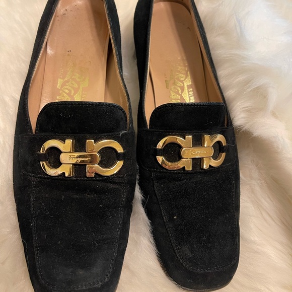 Salvatore Ferragamo Black Swede Leather Flat Shoes Size 6 1/2 B - Picture 3 of 6